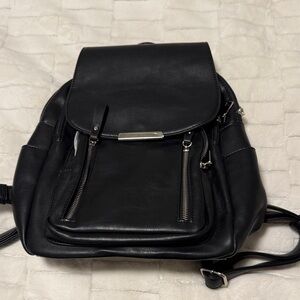Classic Black Faux Leather Backpack - Unbranded